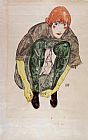 Egon Schiele Canvas Paintings - Crouching Figure